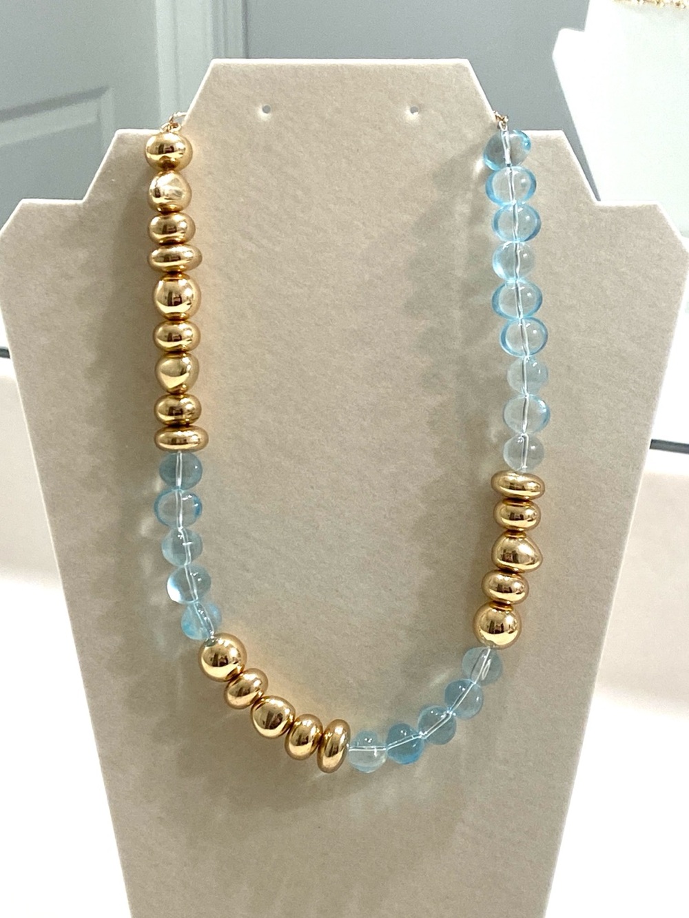 Stunning Gold and Light Blue Beaded Necklace